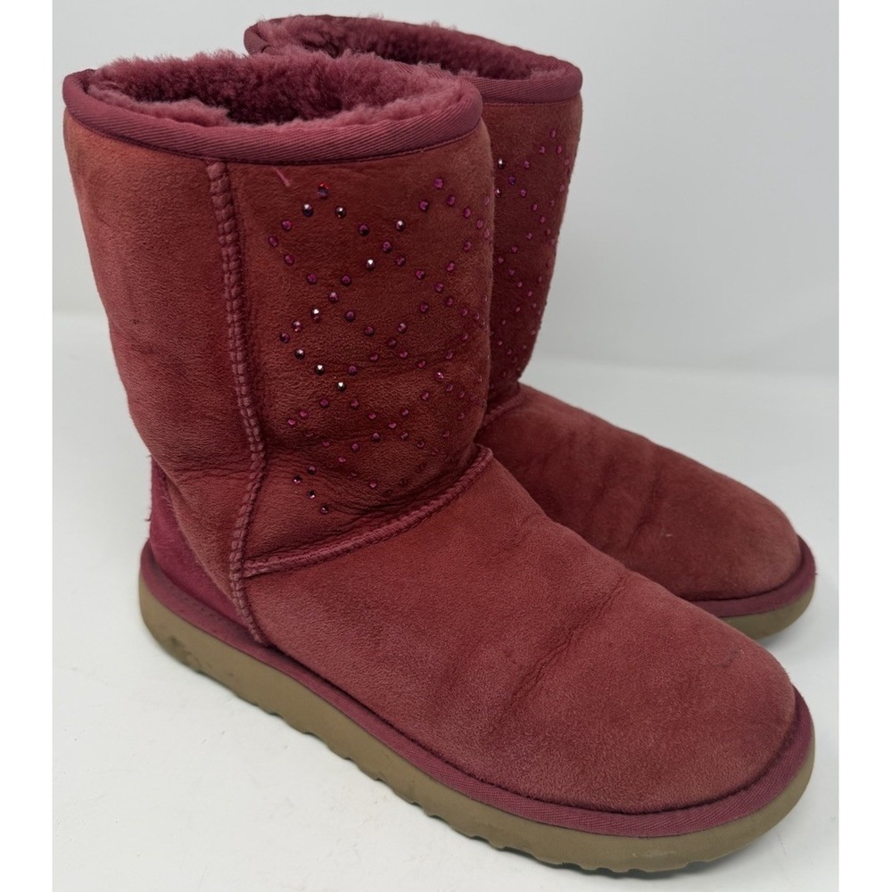 UGG Bailey Bling Boots Womens 9 Red Suede Rhinestone Shearling Winter Boots